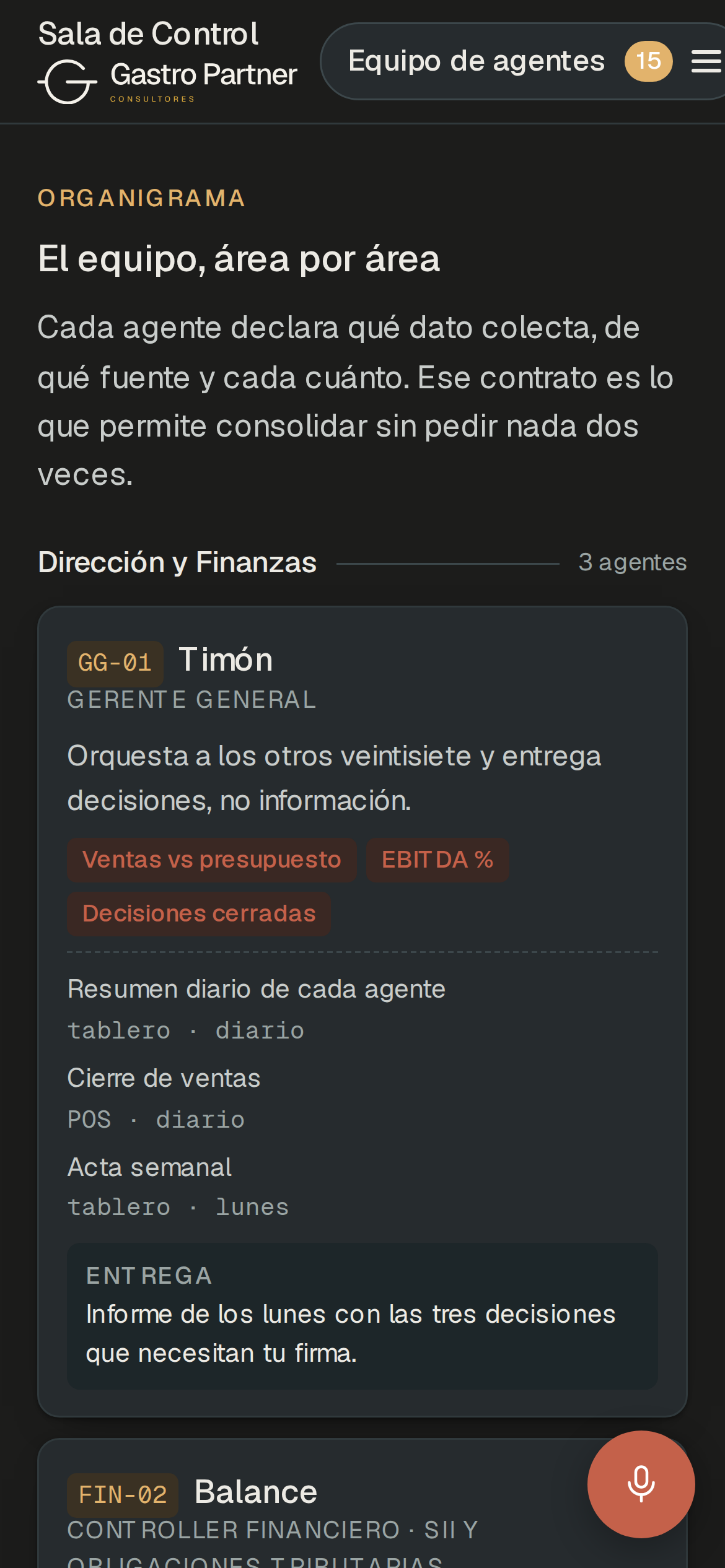 Pantalla del equipo de agentes